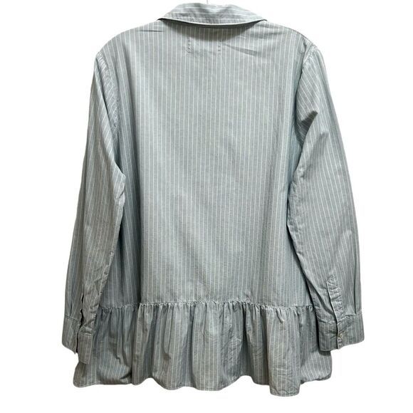 The Great. The Drop Ruffle Oxford Shirt Button Down Indigo Stripe Blue Size M - Picture 4 of 11
